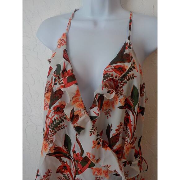 14th Union Floral Wrap Tank Top Cami Women Medium Ruffles Cross Back Straps NWT - Picture 3 of 10